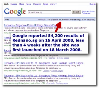 Google results on Rednano.sg